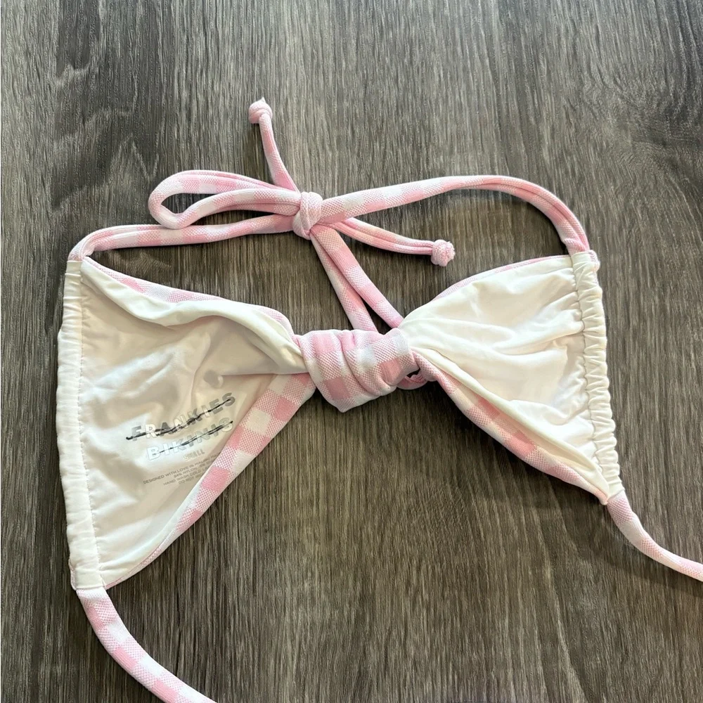 NEW Frankie’s Bikinis pink picnic gingham halter string bikini top